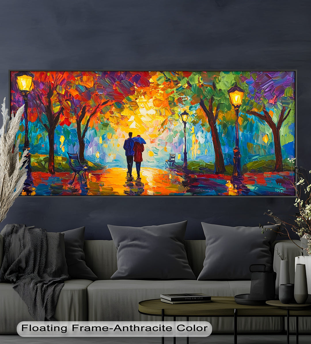 Romantic Couple Under Umbrella - Love Oil Painting