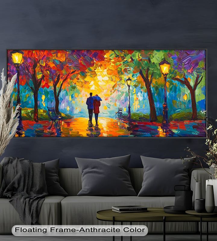 Romantic Couple Under Umbrella - Love Oil Painting