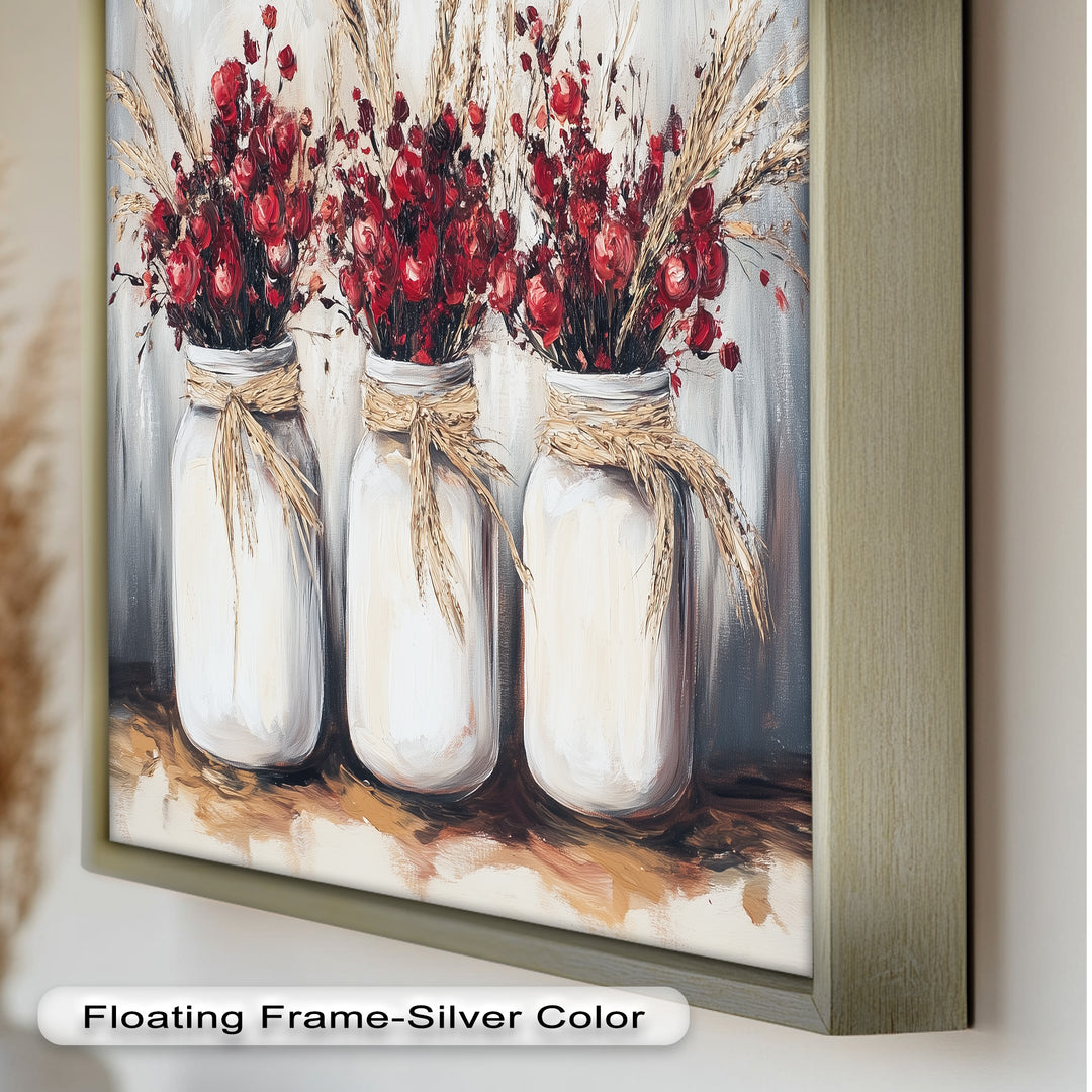 Jar Trio – Red Floral Oil Painting
