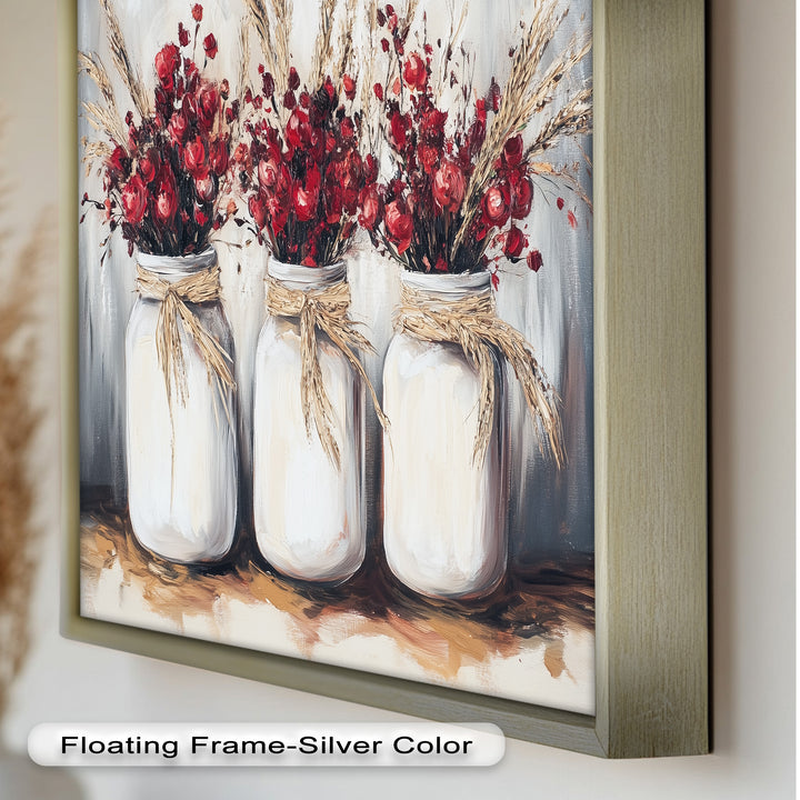 Jar Trio – Red Floral Oil Painting