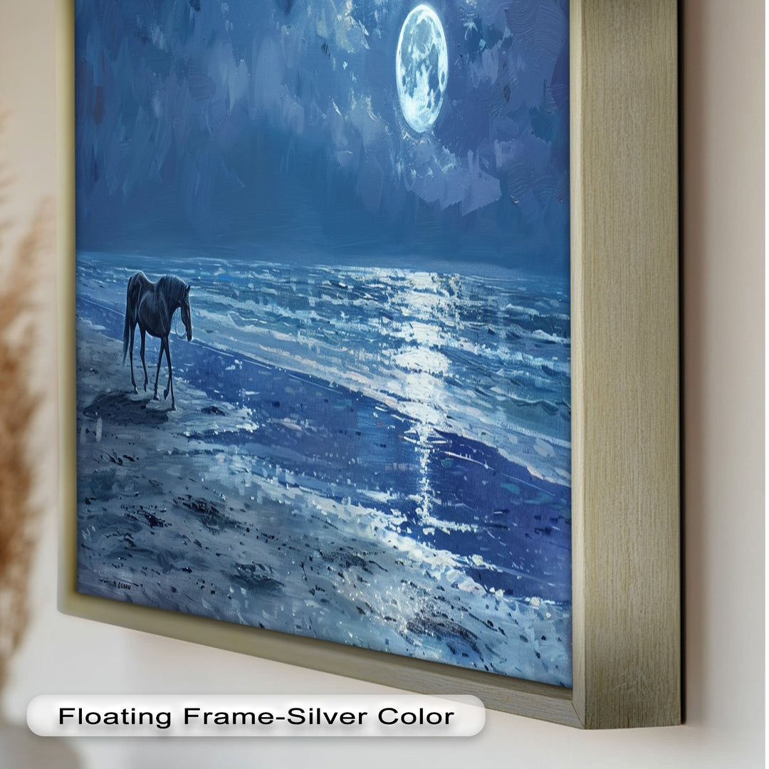 Moonlight & Horse – Serene Nighttime Oil Painting