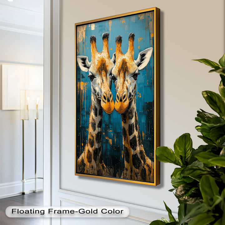 Zwei Giraffen in blauer abstrakter Harmonie - Tierölgemälde