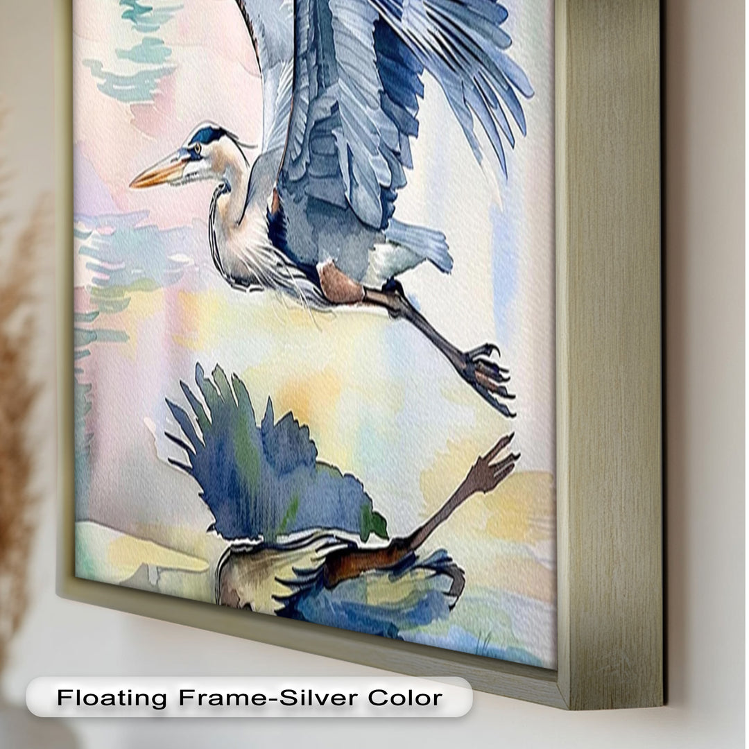 Flying Heron Bird Wall Art – Elegant Nature Oil Painting