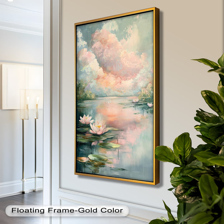 Pastel Water Lilies in Tranquil Lake - Flower Oil Painting