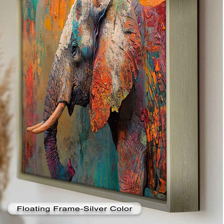 Colorful Elephant – Framed Oil Painting