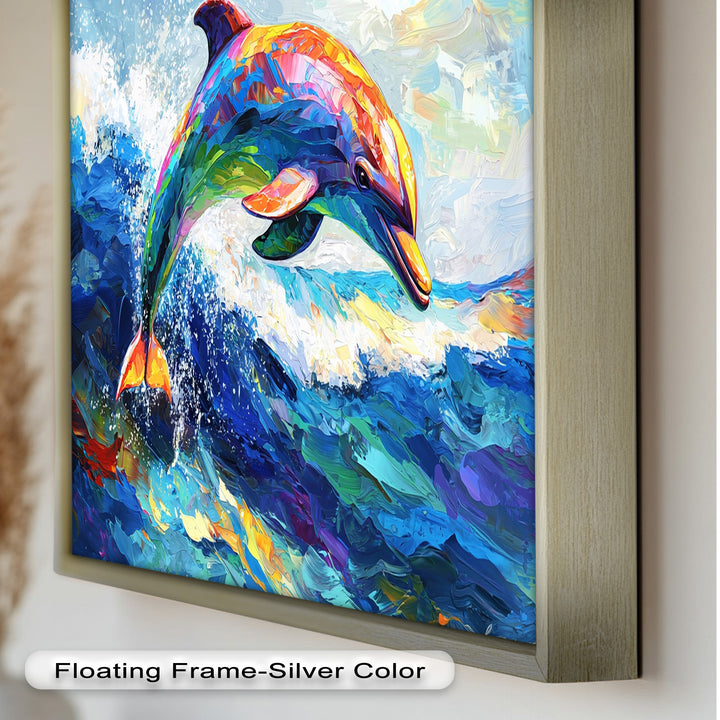 Dolphin Leaping Through Ocean Waves – Animal Oil Painting