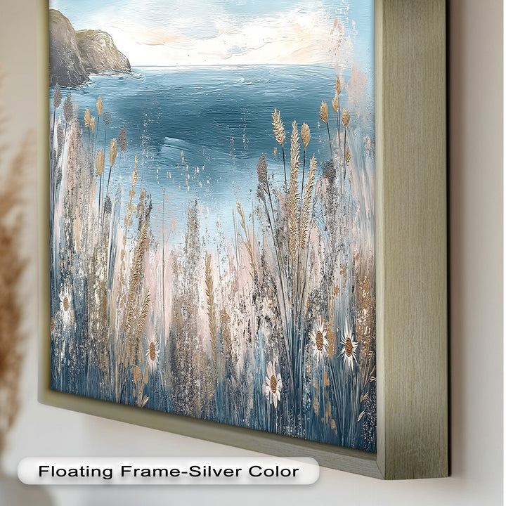 Wildflower Ocean View Wall Art – Framed Oil Painting