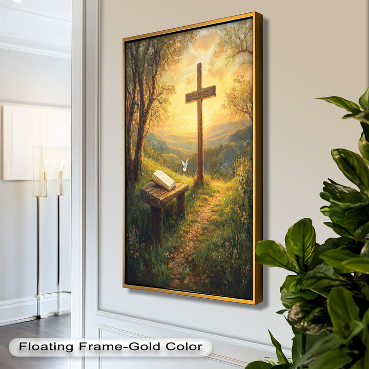 Pfad des Glaubens – Christliches Kreuz und Bibel-Ölgemälde