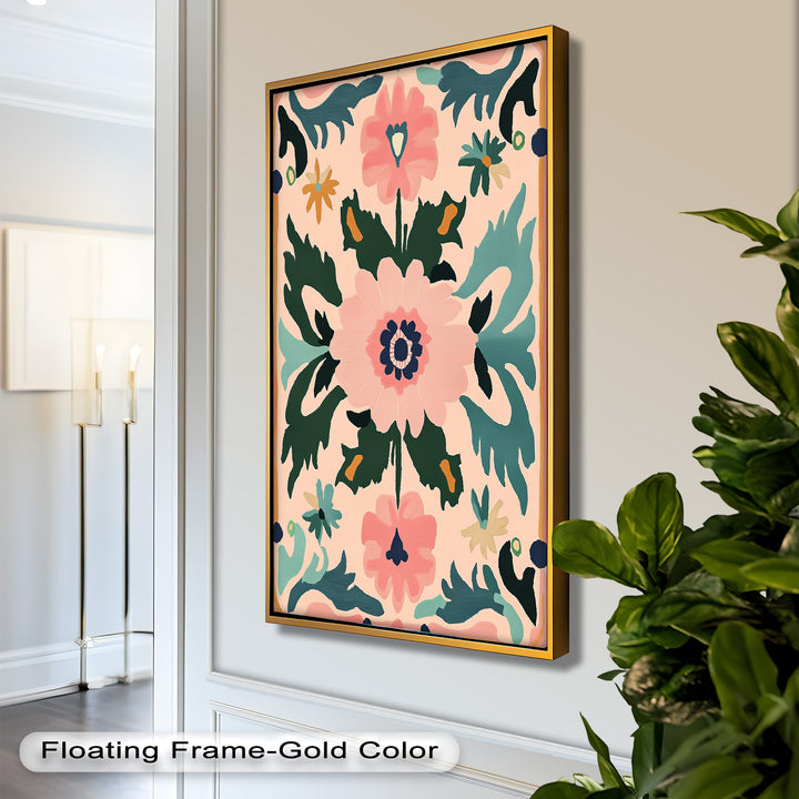 Folk Bloom – Symmetrisches Boho-Blumenölgemälde