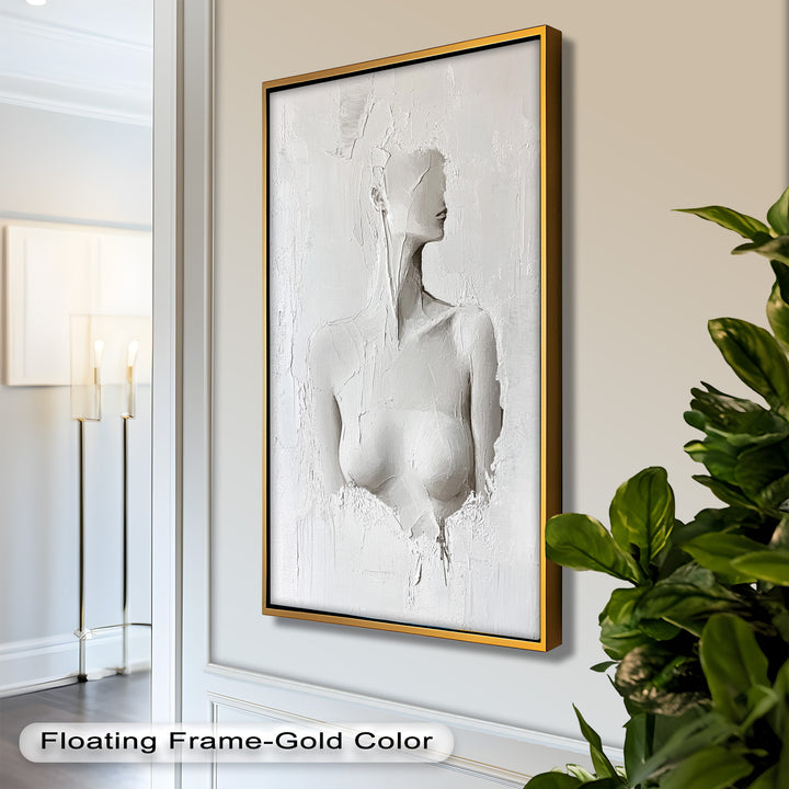 Silent Form – Minimalist White Abstract Female Oil Painting