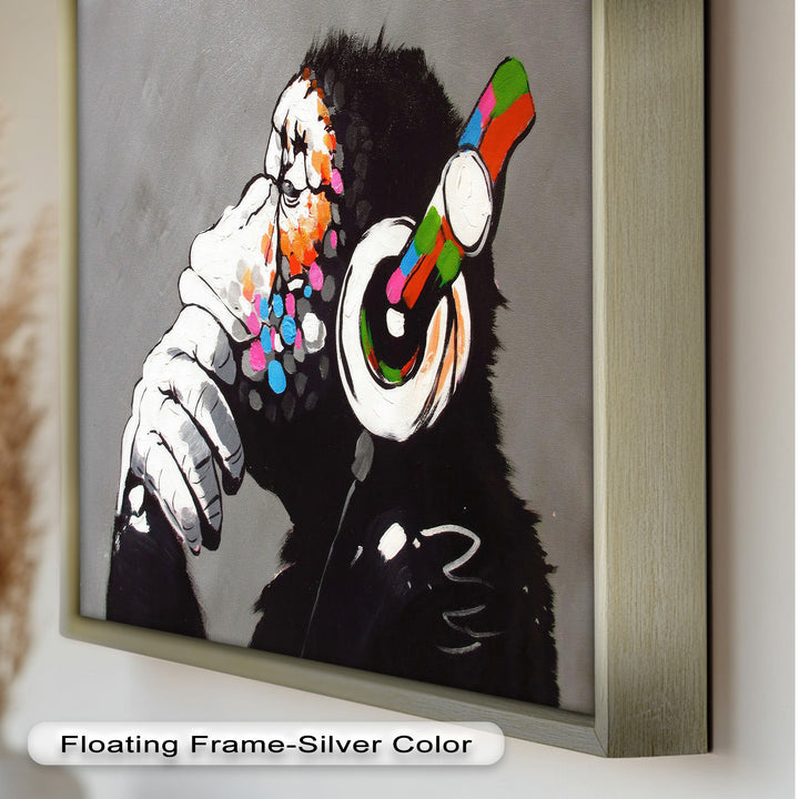 Contemplative Chimp with Headphones - Banksy Oil Painting