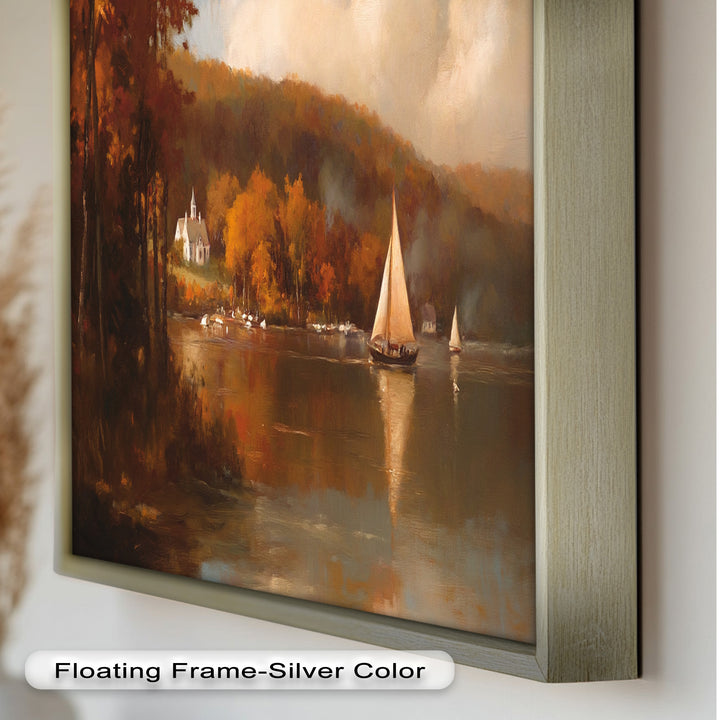 Herbstliche Segelreflexionen – Klassisches Ölgemälde des Hudson River