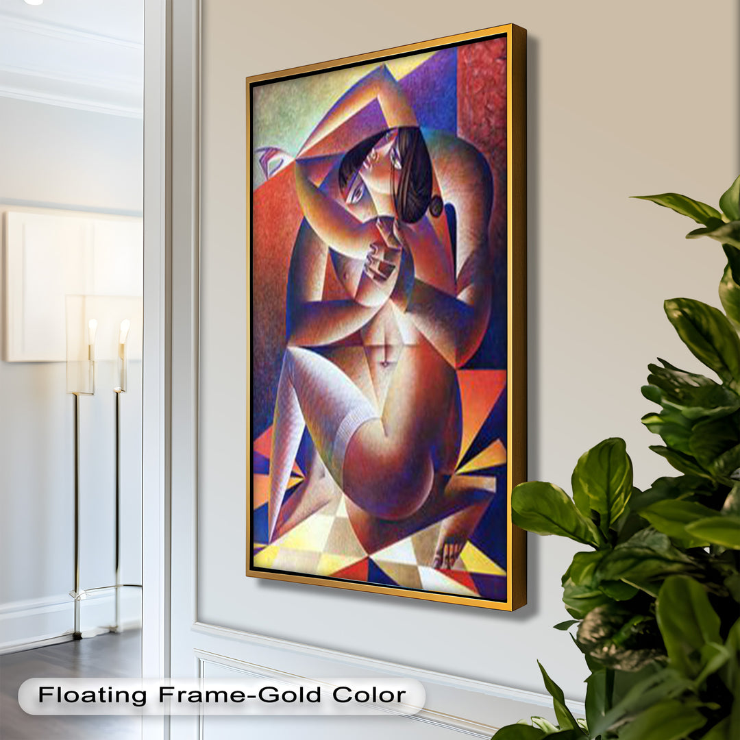 Entwined Forms – Abstract Lovers in Geometric Harmony Picasso Oil Painting
