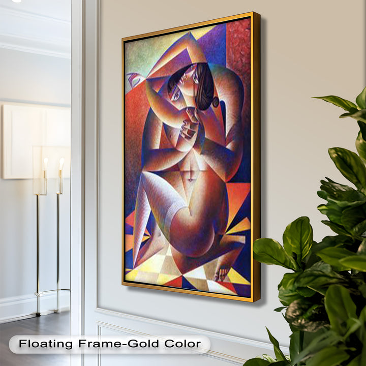 Entwined Forms – Abstract Lovers in Geometric Harmony Picasso Oil Painting