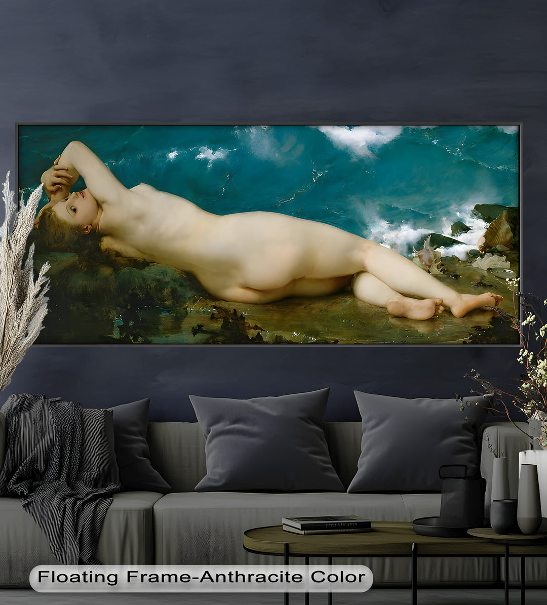 Sirensong Repose – Mythological Nude Beside the Sea Oil Painting