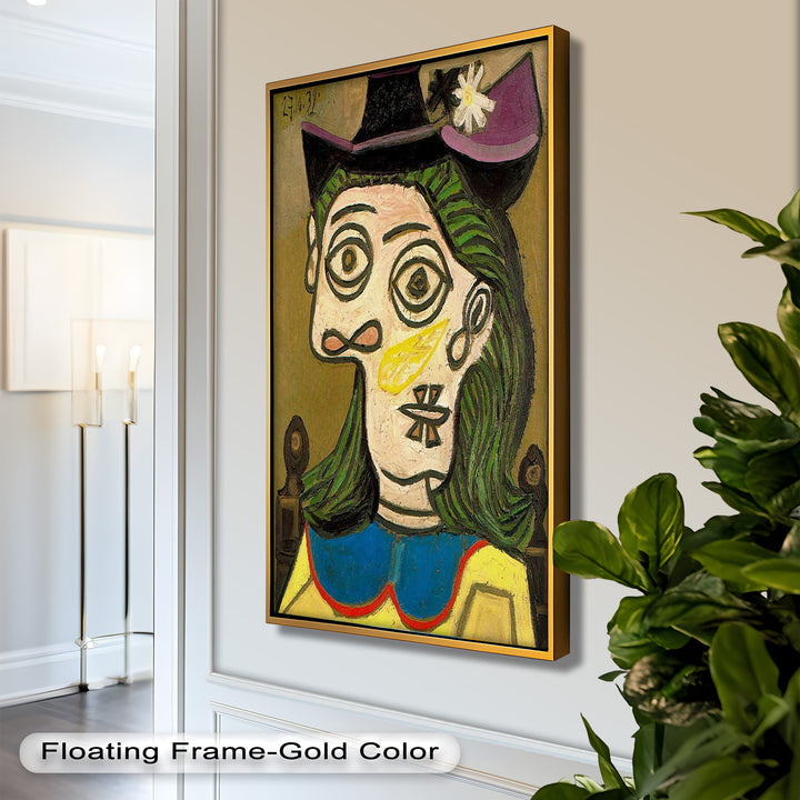 Whimsical Hat – Abstract Female Portrait with Flower Detail Picasso Oil Painting