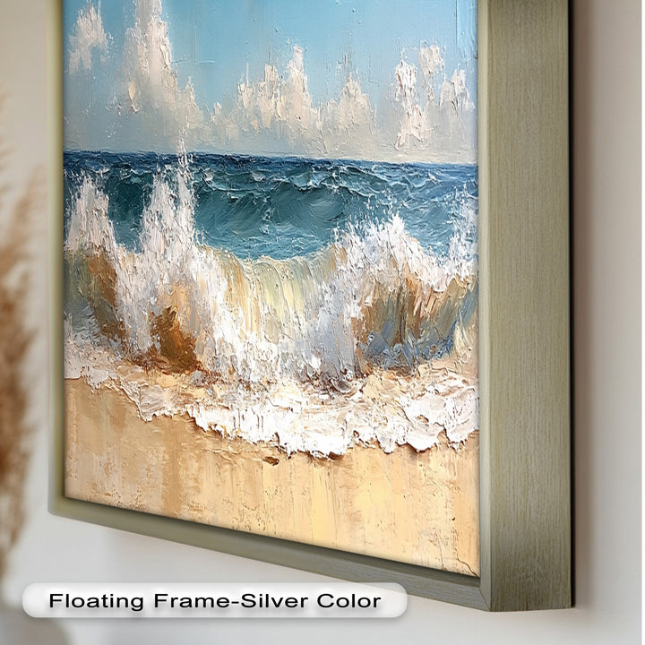 Coastal Beach Wall Art - Crashing Waves Seascape Oil Painting