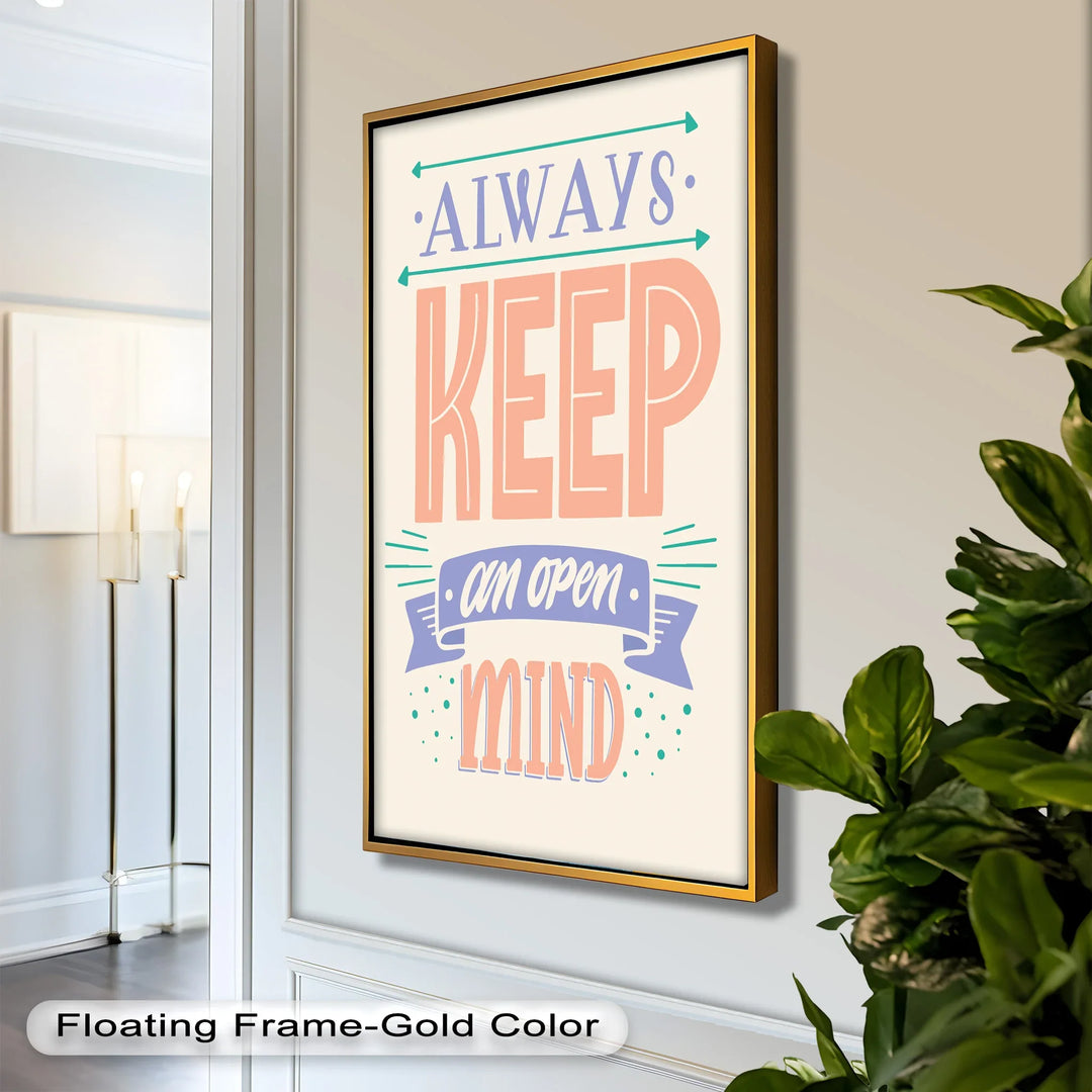 Contemporary Quote Oil Painting – “Keep an Open Mind” Typography Wall Decor
