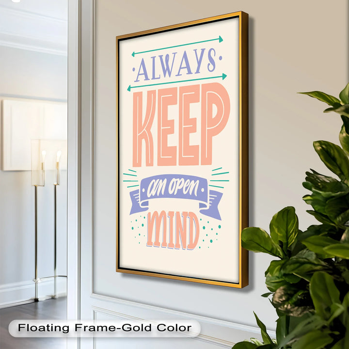 Contemporary Quote Oil Painting – “Keep an Open Mind” Typography Wall Decor
