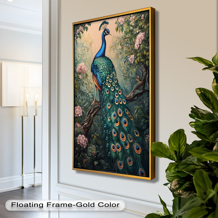 Peacock Among Blossoms – Regal Garden Beauty Animal Oil Painting