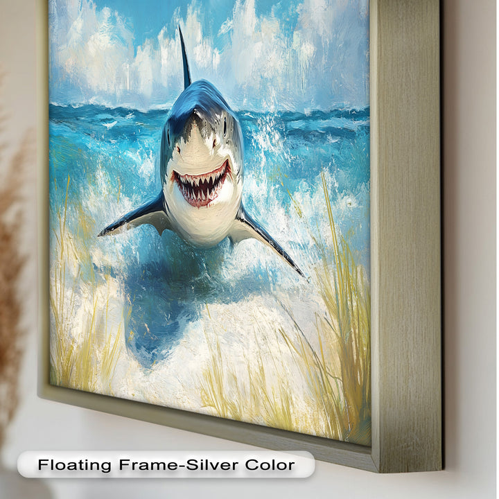 Smiling Shark by the Shore – Animal Oil Painting