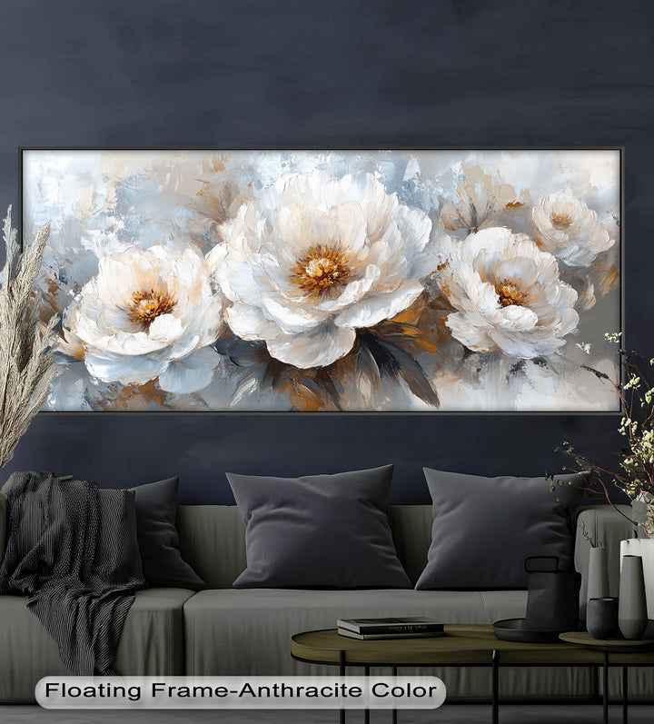 White Petals on Soft Neutral Background - Flower Oil Painting