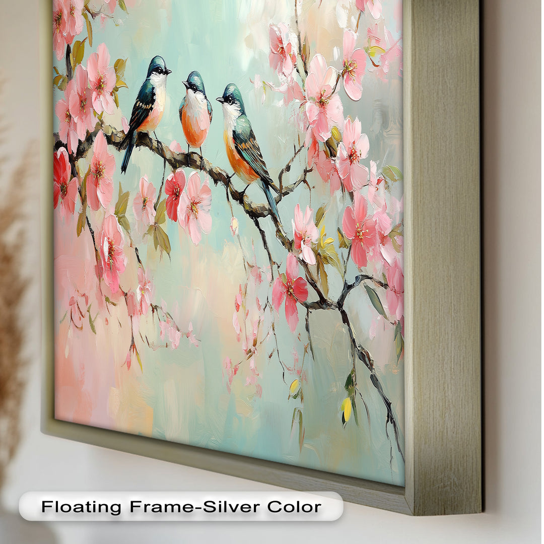 Three Birds Among Blossoms – Animal Oil Painting