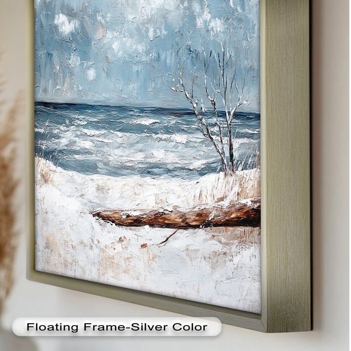 Snowy Coastal Wall Art - Winter Beach Seascape Oil Painting