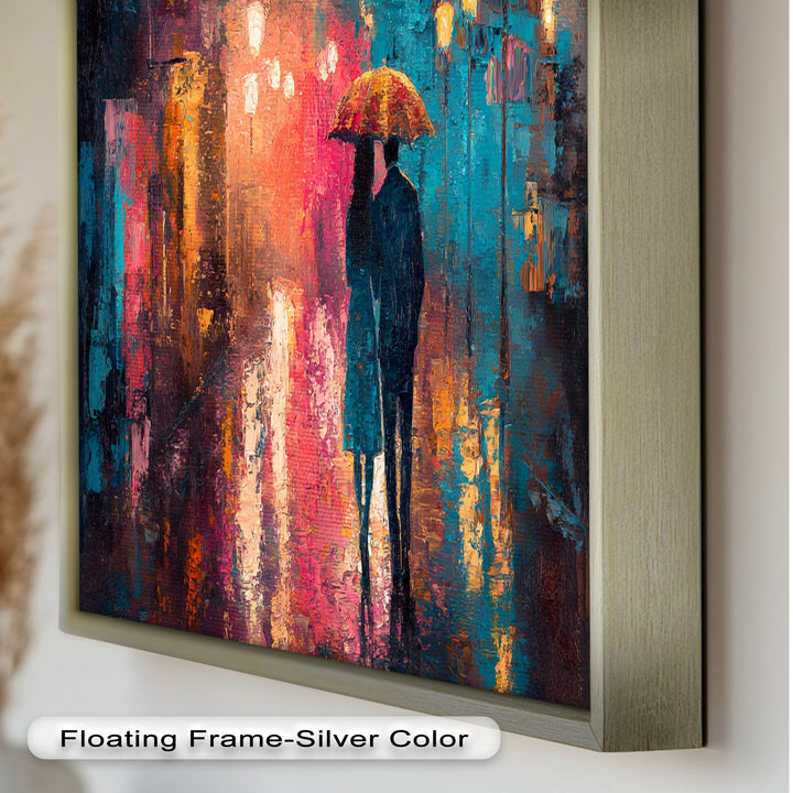 Evening Embrace – Lovers Under City Lights Love Oil Painting