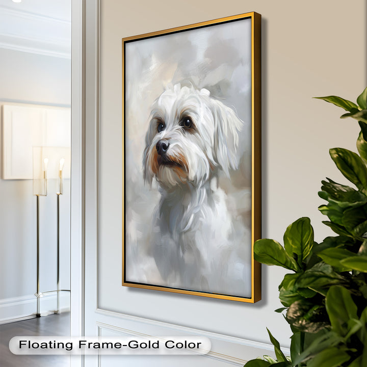 Snowy Gaze – White Maltese Portrait Animal Oil Painting