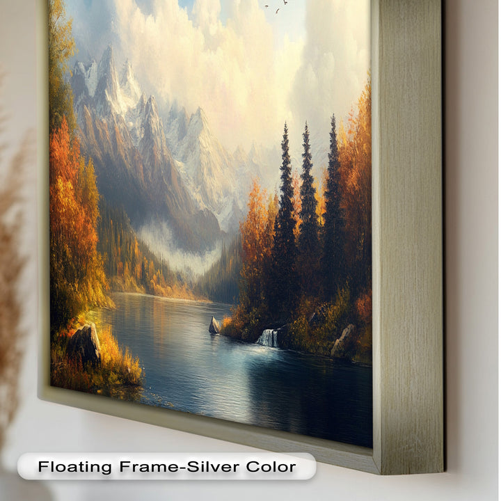 Herbstliche Seewandkunst – Ölgemälde einer Berglandschaft
