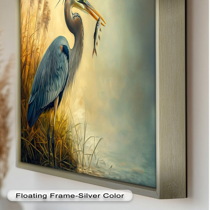 Blue Heron with Fish – Animal Oil Painting