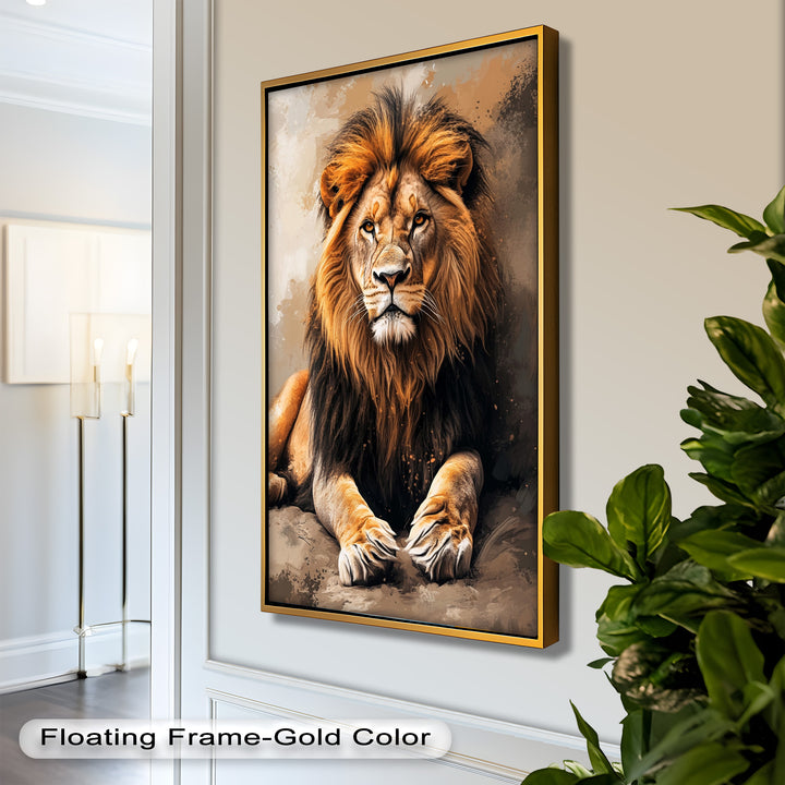 Lion Portrait in Warm Tones - Animal Oil Painting