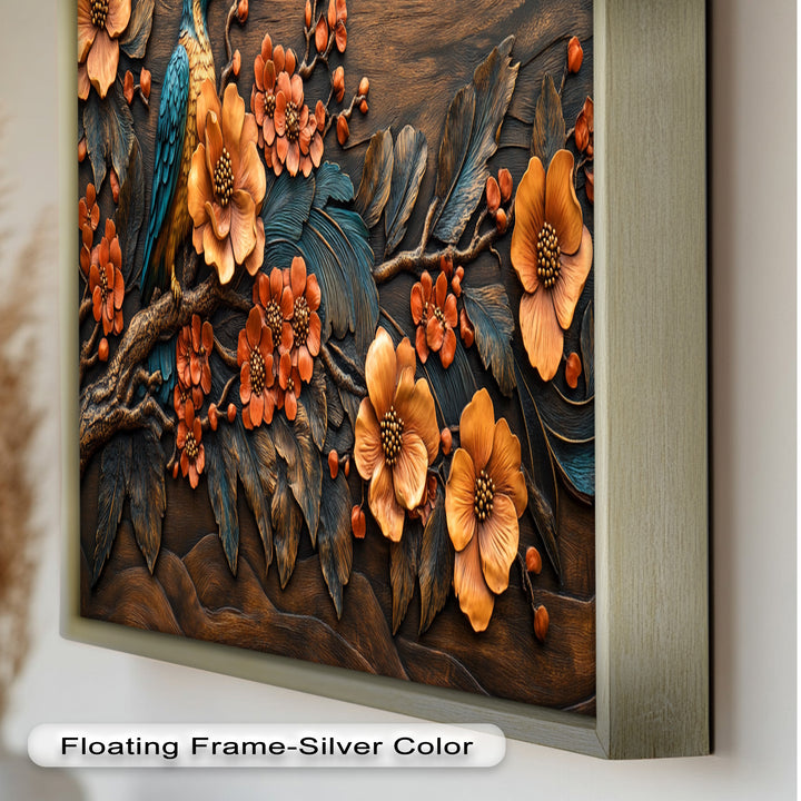 Flowers & Bird – Framed Oil Painting