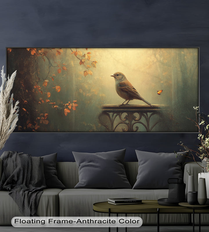 Goldener Waldvogel – Boho Blumen Ölgemälde
