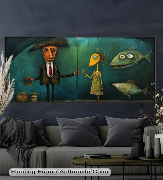Framed by anthracite edges, the surrealist Picasso oil painting features a captivating scene, showcasing modern oil painting art with an underwater toast theme.