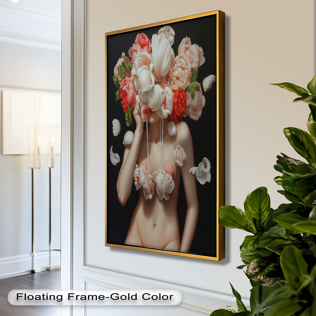 Bloomveil – Surreal Nude with Cascading Petals Oil Painting