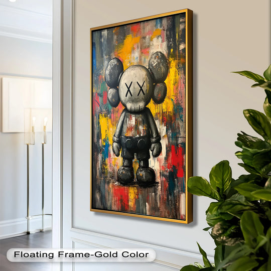 Dynamic brushstrokes capture the chaotic sense of movement, bringing the urban grit and vivid colors to life in this KAWS companion oil painting home decor.