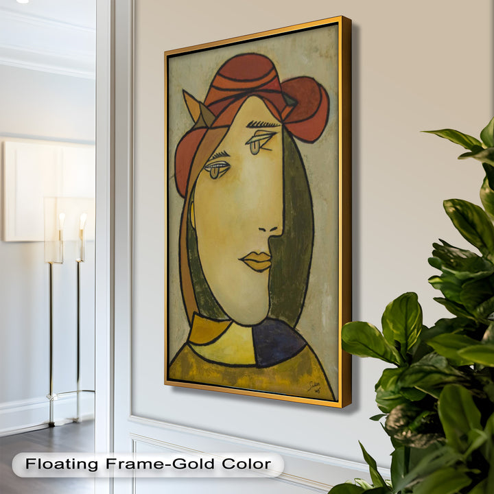 Melancholy in Red Hat – Minimalist Portrait Picasso Oil Painting
