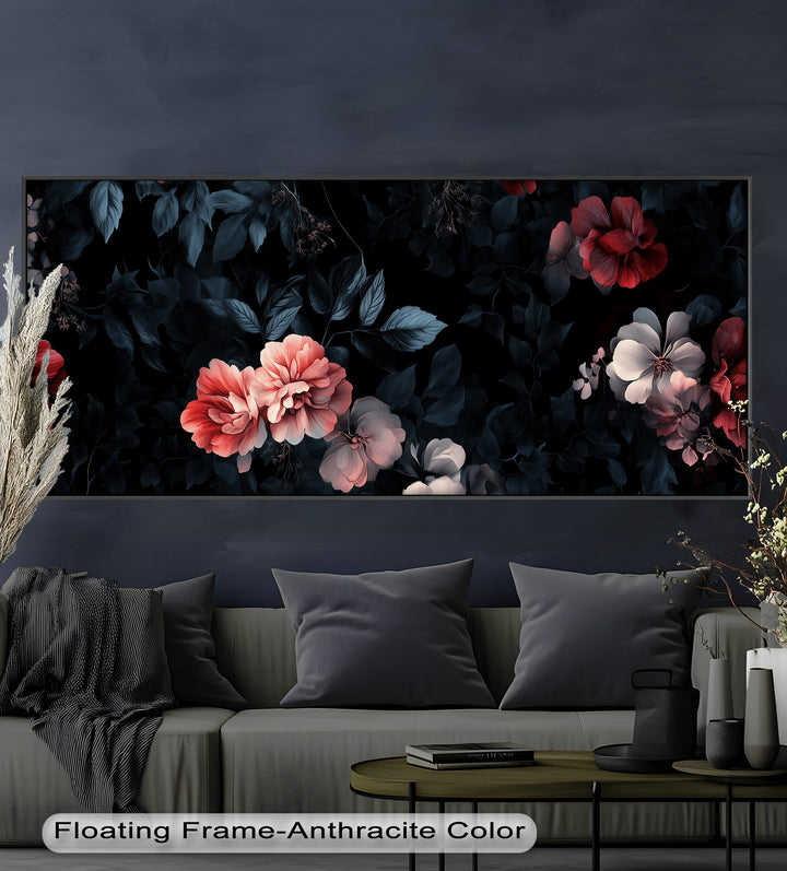 sophisticated digital painting of roses and hibiscus-style flowers in warm shades