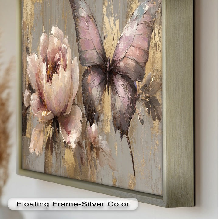Elegant Butterfly and Peony – Pastel Floral Oil Painting