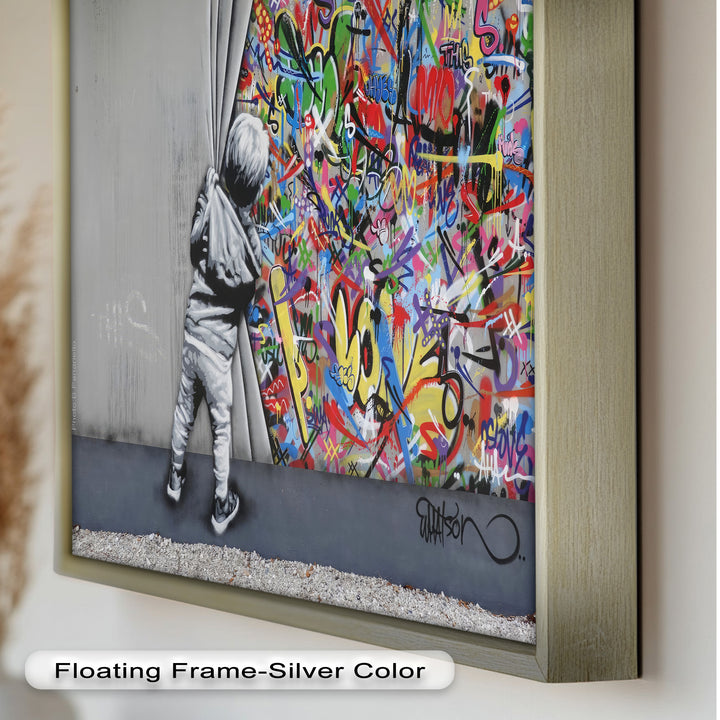 Beyond the Curtain – Banksy-Inspired Graffiti Oil Painting