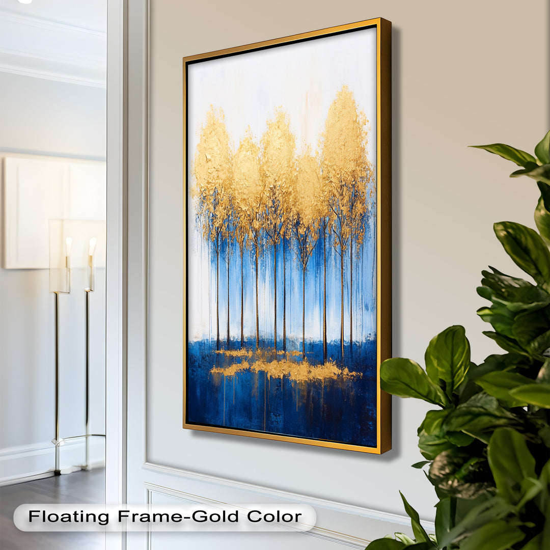 Goldene Bäume am blauen Horizont - Abstraktes Ölgemälde