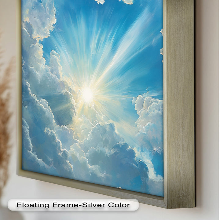 Heavenly Clouds and Radiant Sun – Luminous Sky Oil Painting