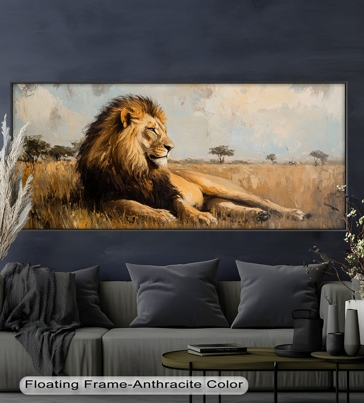 Regal Lion in Golden Plains – Wildlife Oil Painting