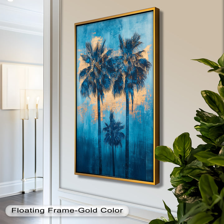 Blue Sunset Palms – Tropical Oil Painting