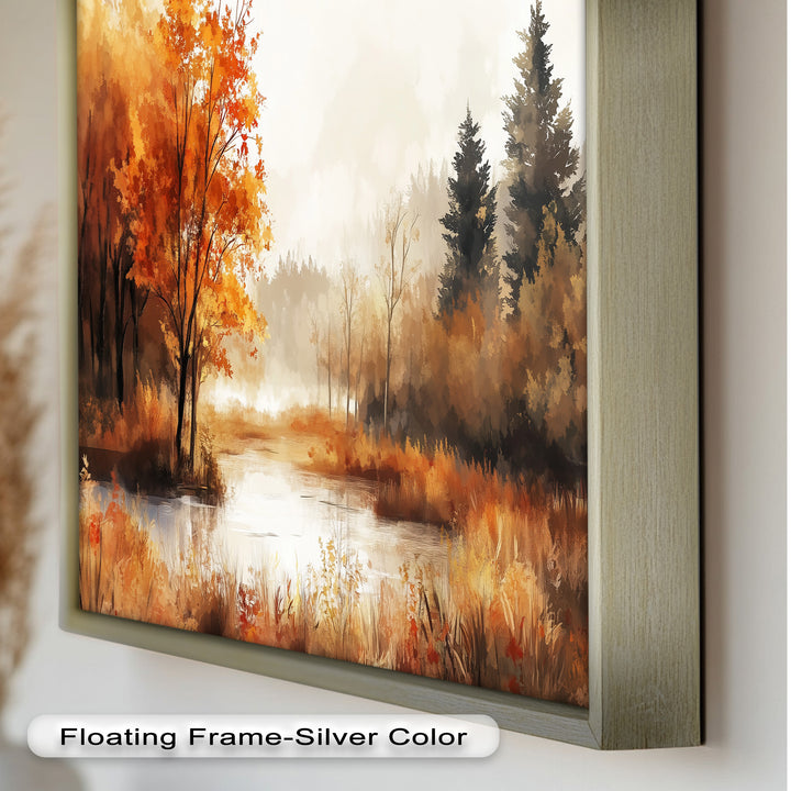 Autumn Forest Lake Wall Art – Fall Nature Oil Painting