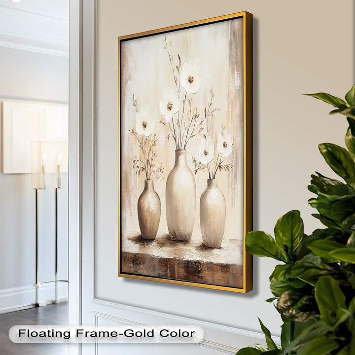 Serenity in Neutral Tones – White Floral Still Life Oil Painting