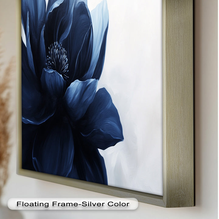 Midnight Bloom Wall Art – Navy Blue Floral Oil Painting