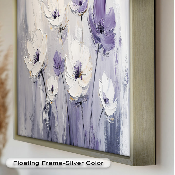White and Purple Wildflowers in Soft Harmony - Flower Oil Painting